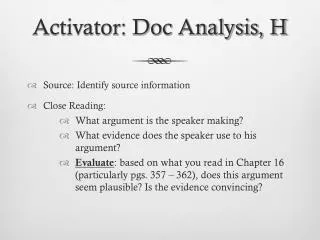 Activator: Doc Analysis, H