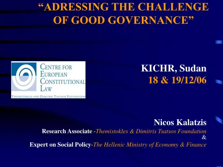 adressing the challenge of good governance