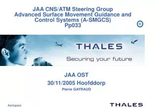 JAA CNS/ATM Steering Group Advanced Surface Movement Guidance and Control Systems (A-SMGCS) Pp033