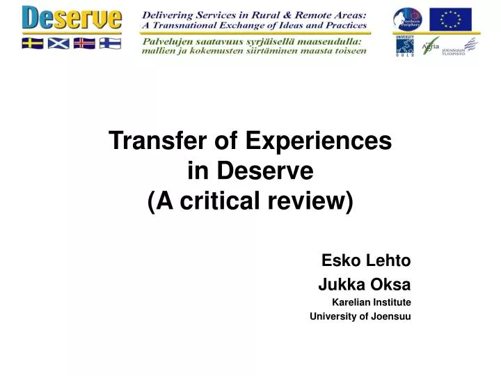 transfer of experiences in deserve a critical review
