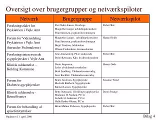 oversigt over brugergrupper og netv rkspiloter