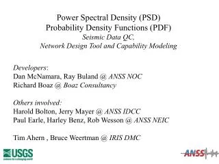 Power Spectral Density (PSD) Probability Density Functions (PDF) Seismic Data QC,
