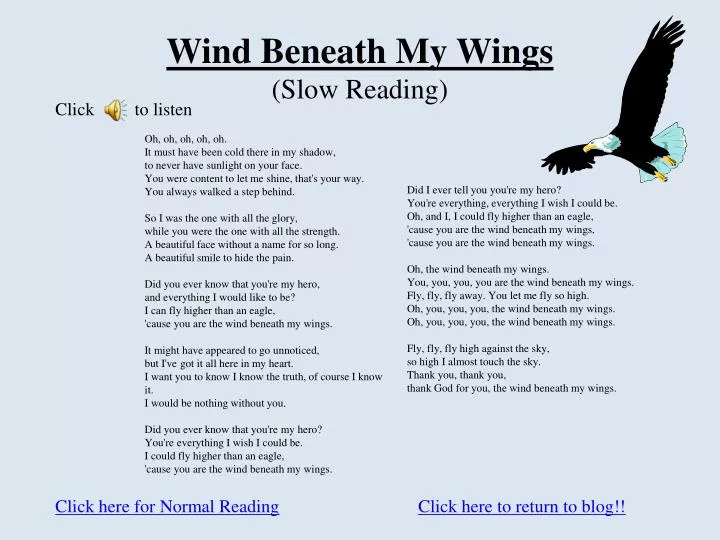 wind beneath my wings slow reading