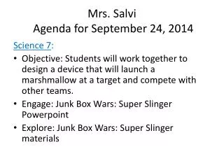 Mrs. Salvi Agenda for September 24, 2014