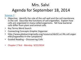 Mrs. Salvi Agenda for September 18, 2014