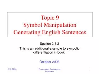 Topic 9 Symbol Manipulation Generating English Sentences