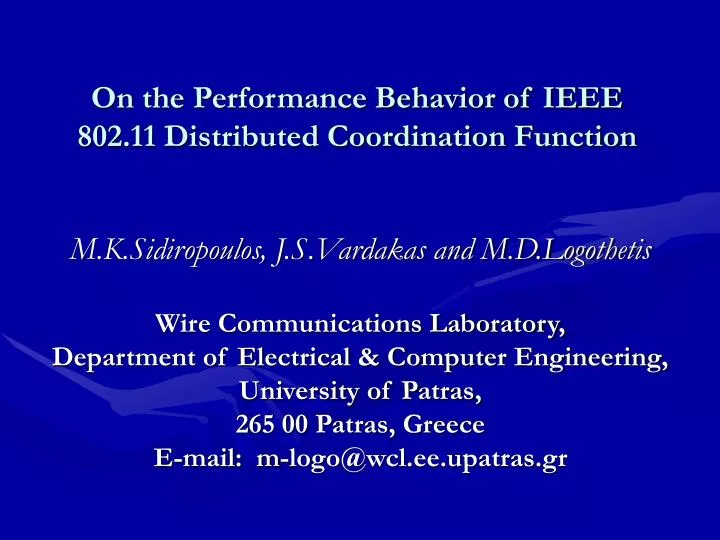 on the performance behavior of ieee 802 11 distributed coordination function