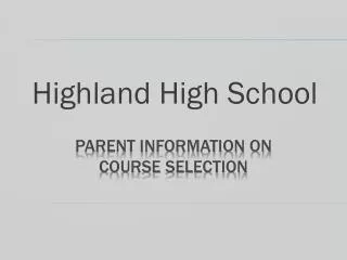 Parent Information on Course Selection
