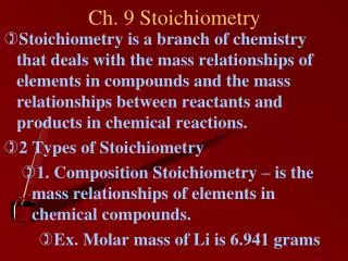 Ch. 9 Stoichiometry