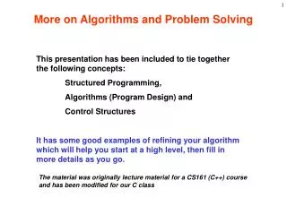 More on Algorithms and Problem Solving