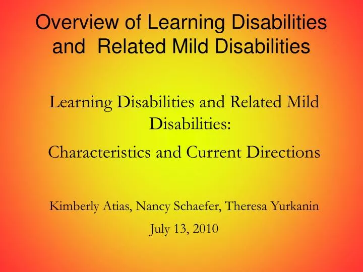overview of learning disabilities and related mild disabilities