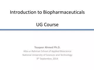 Introduction to Biopharmaceuticals UG Course