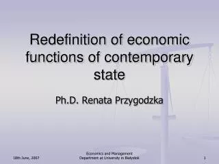 Redefinition of economic functions of contemporary state