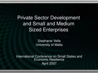 Private Sector Development and Small and Medium Sized Enterprises