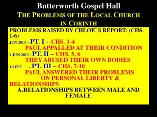 Butterworth Gospel Hall The Problems of the Local Church in Corinth