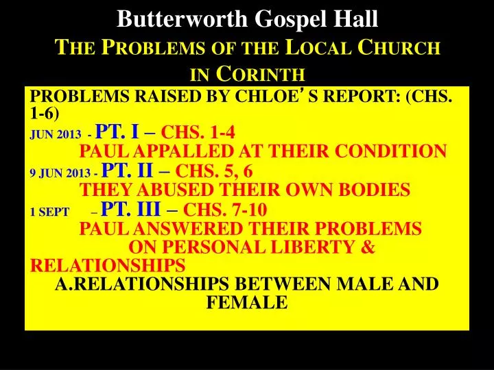 butterworth gospel hall the problems of the local church in corinth