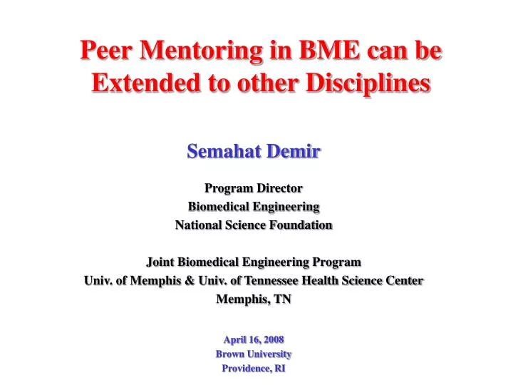 peer mentoring in bme can be extended to other disciplines