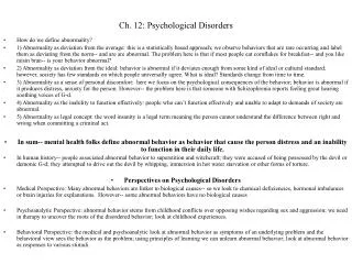 Ch. 12: Psychological Disorders