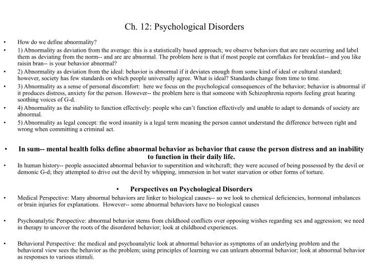 ch 12 psychological disorders