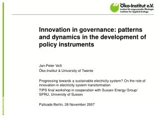 Innovation in governance: patterns and dynamics in the development of policy instruments