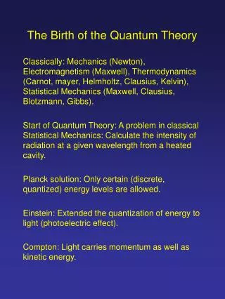 The Birth of the Quantum Theory