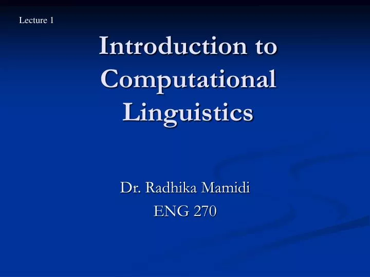introduction to computational linguistics