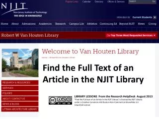 Find the Full Text of an Article in the NJIT Library