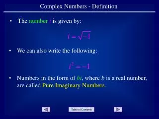 Complex Numbers - Definition