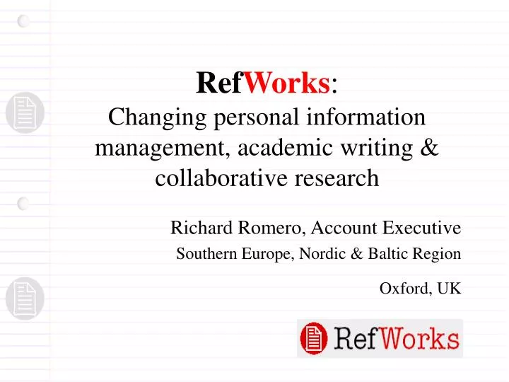 ref works changing personal information management academic writing collaborative research