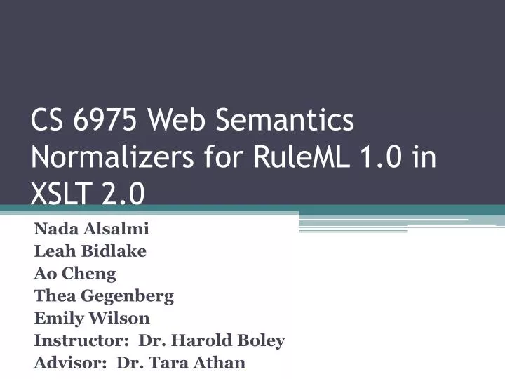 cs 6975 web semantics normalizers for ruleml 1 0 in xslt 2 0