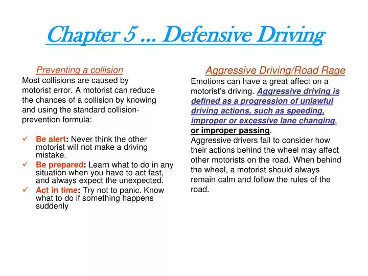 chapter 5 defensive driving