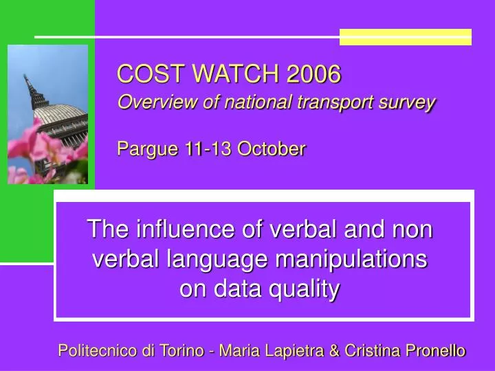 cost watch 2006 o verview of national transport survey pargue 11 13 october