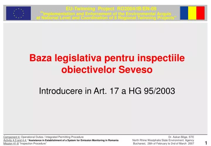 baza legislativa pentru inspectiile obiectivelor seveso introducere in art 17 a hg 95 2003