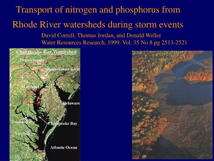 transport of nitrogen and phosphorus from rhode river watersheds during storm events