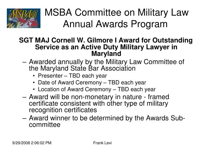 msba committee on military law annual awards program