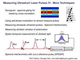 Measuring Ultrashort Laser Pulses IV: More Techniques