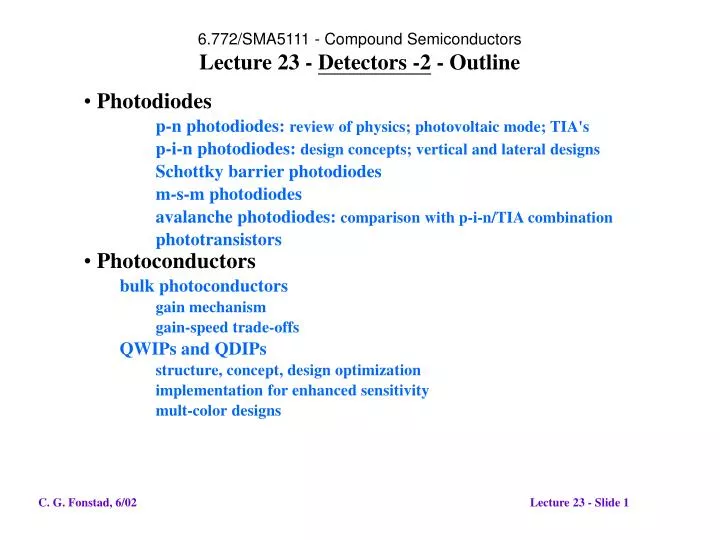 6 772 sma5111 compound semiconductors lecture 23 detectors 2 outline