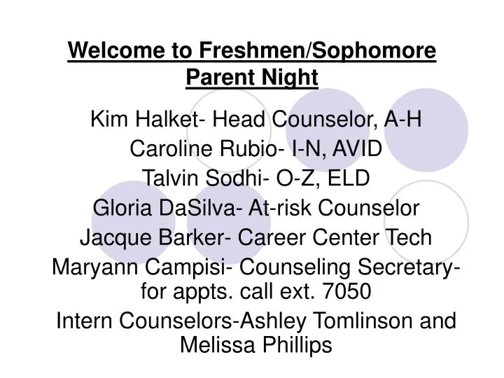 welcome to freshmen sophomore parent night