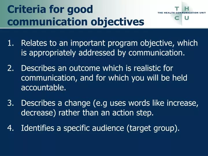 criteria for good communication objectives