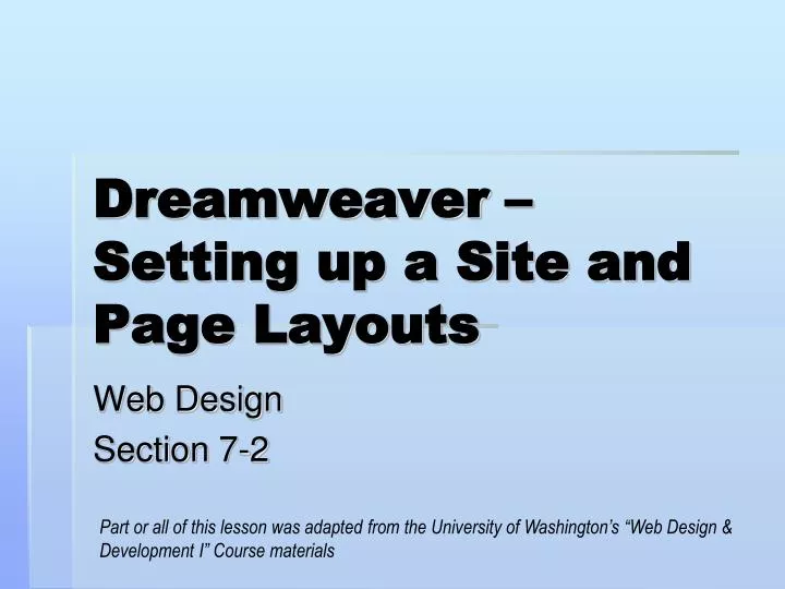 dreamweaver setting up a site and page layouts