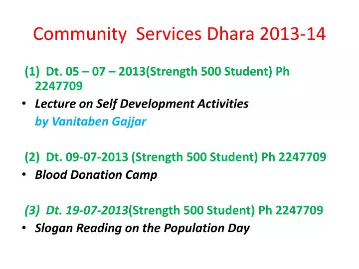 community services dhara 2013 14