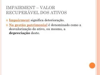 impairment valor recuper vel dos ativos