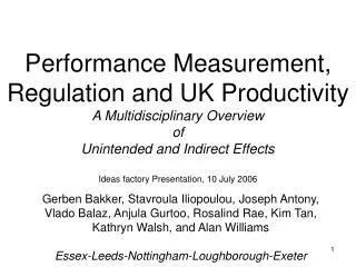 Performance Measurement, Regulation and UK Productivity A Multidisciplinary Overview of