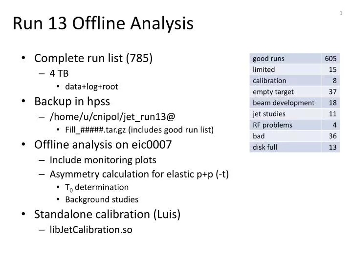 run 13 offline analysis
