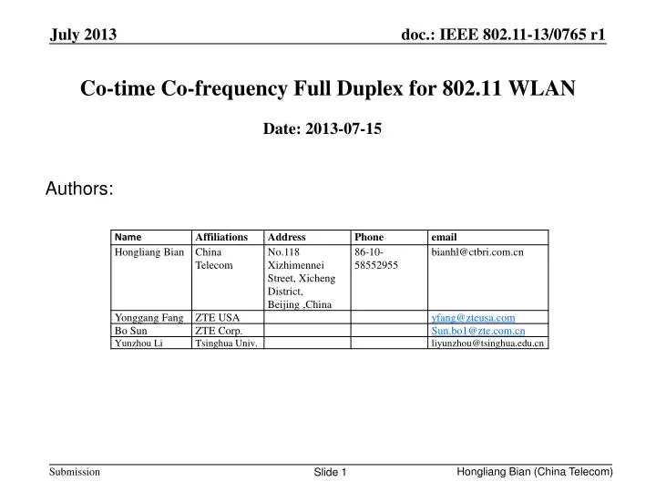 co time co frequency full duplex for 802 11 wlan