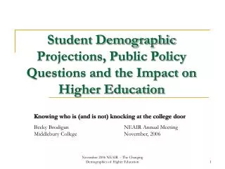 Student Demographic Projections, Public Policy Questions and the Impact on Higher Education
