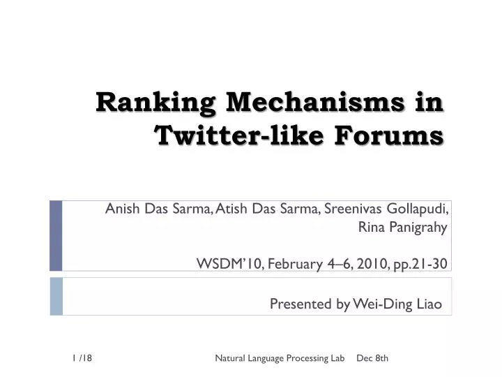 ranking mechanisms in twitter like forums