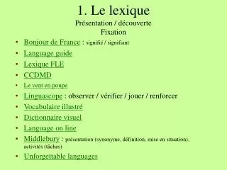 1 le lexique pr sentation d couverte fixation