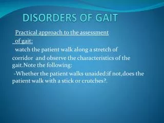 DISORDERS OF GAIT