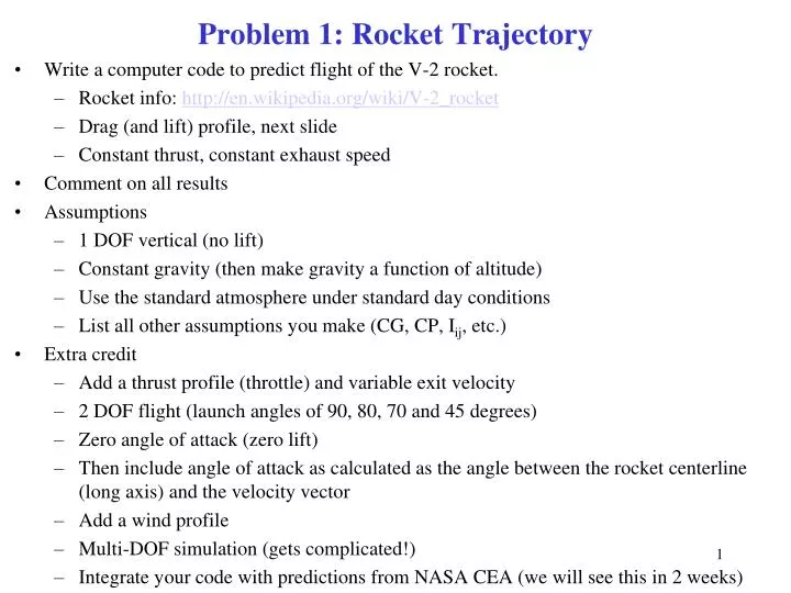 problem 1 rocket trajectory